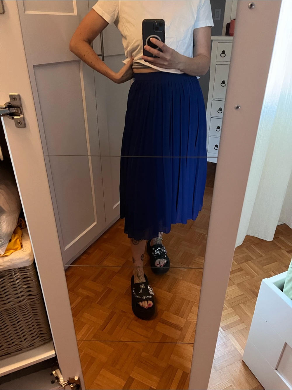 Pleated Cobalt midi skirt